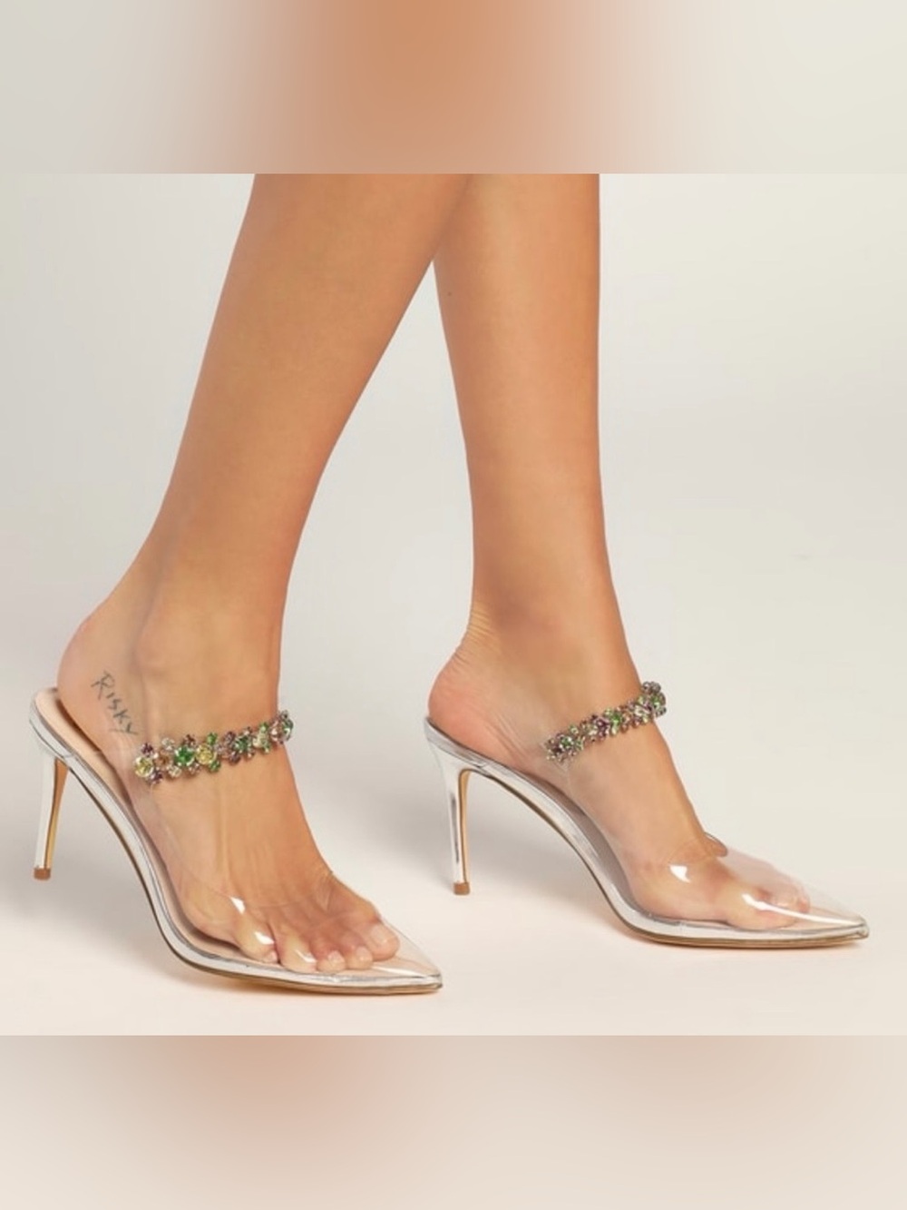 Lulus clear vinyl rhinestone pointed toe mule pumps